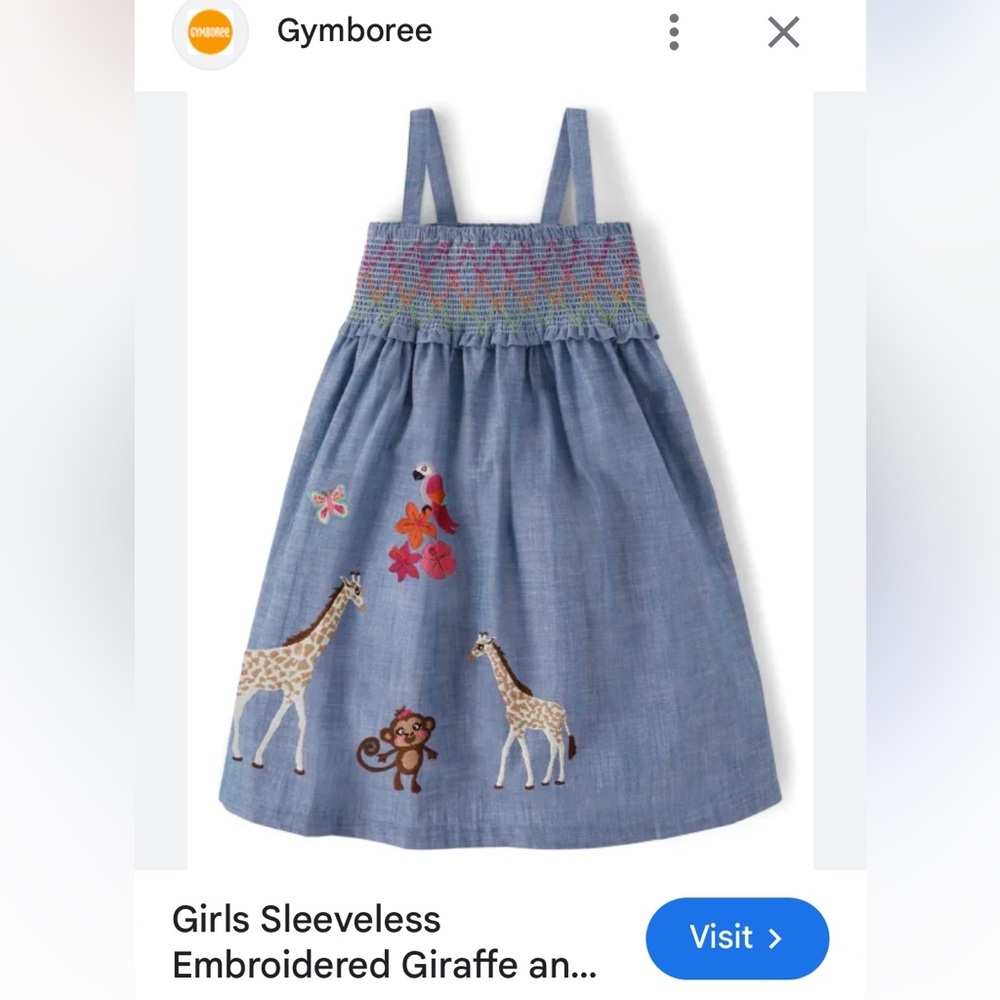 NWOT GYMBOREE SUMMER SAFARI ANIMAL PRINT CHAMBRAY ROUCHED DRESS SIZE 3T